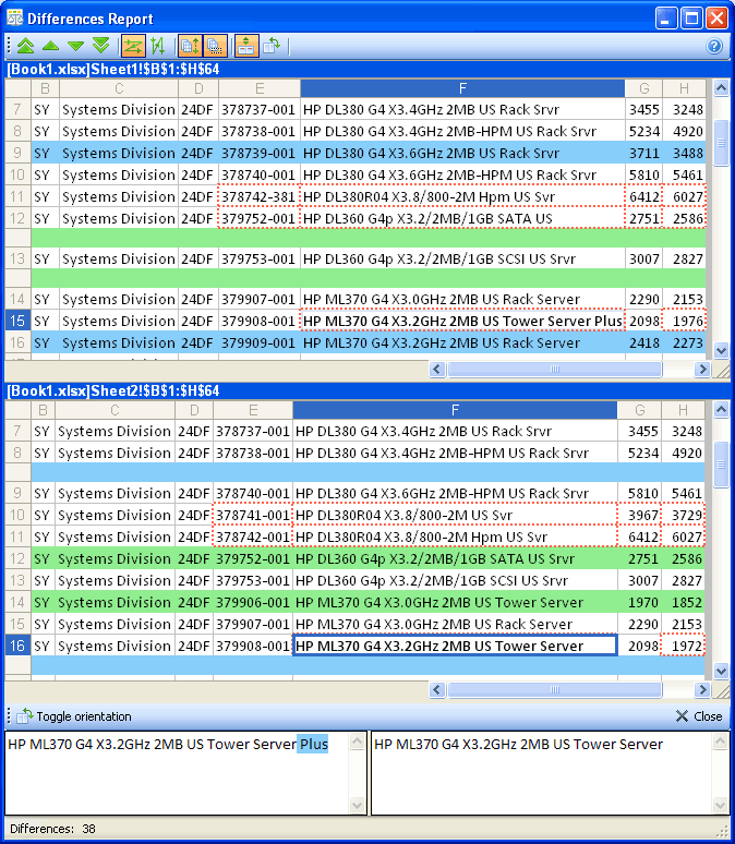 A powerful and convenient add-on for comparison of MS Excel 2000-2013 files.