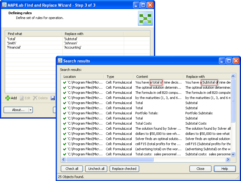 MAPILab Find and Replace screen shot