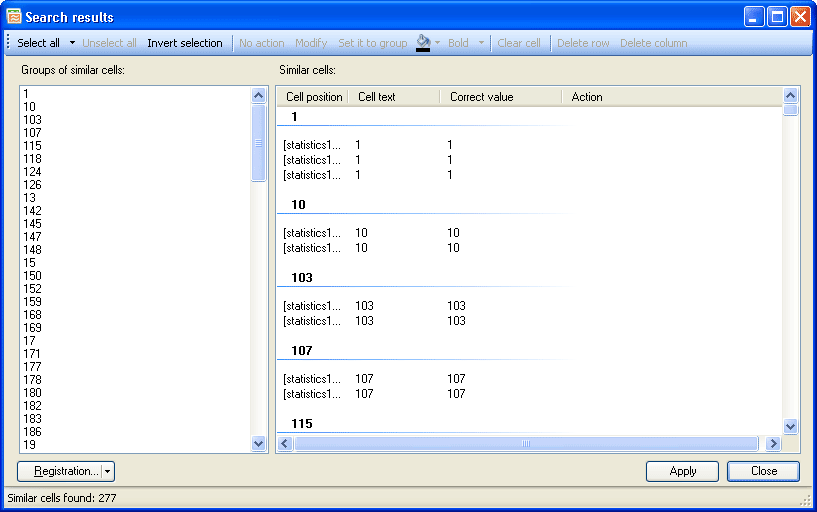 Seach results - Percentage