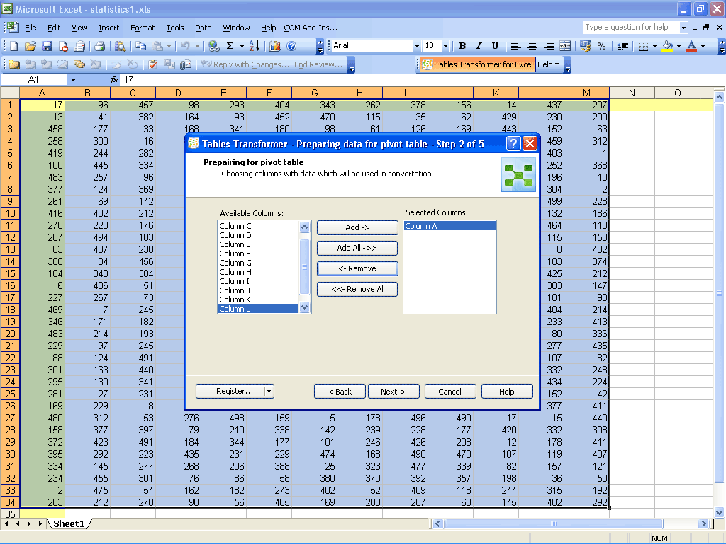 Selecting columns