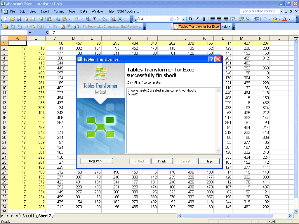 Pivotting tables result sheet
