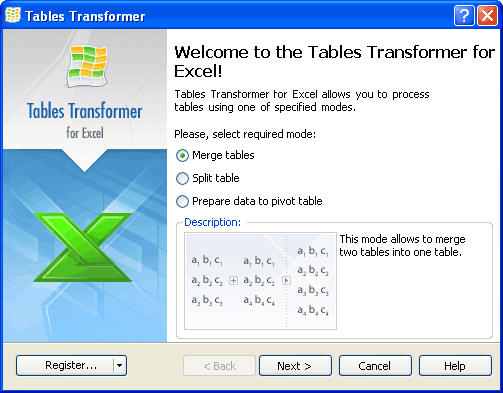 Screenshot for <b>Tables Transformer</b> for Excel 1.3.1